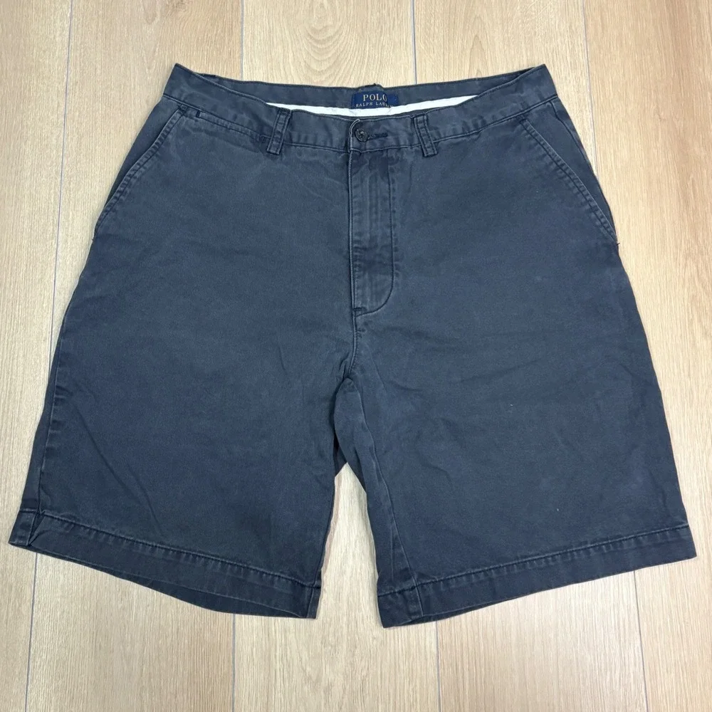 Polo Ralph Lauren Mens Faded Black Chino Shorts Size 32 Cotton Twill Flat Front